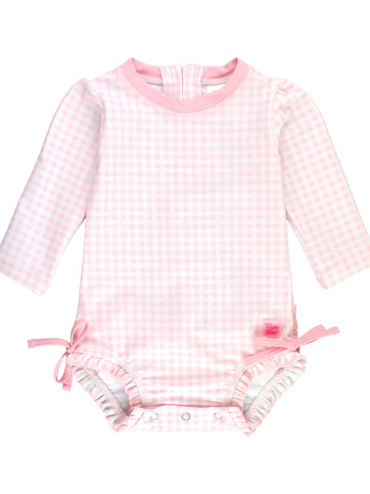 Baby Girls Pink Gingham Long Sleeve One Piece Rash Guard