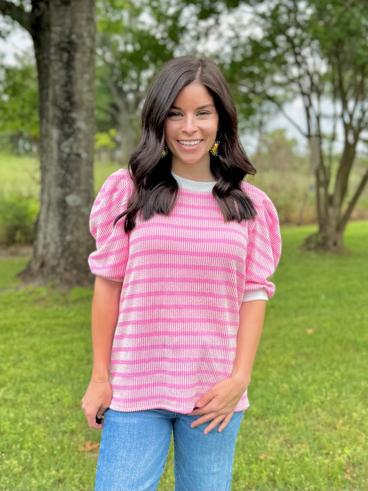 Long Day Ahead Stripe Top - Pink