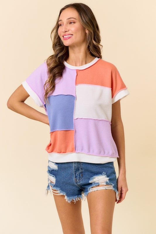 Ellas Colorblock Top - Lilac/Orange/Denim
