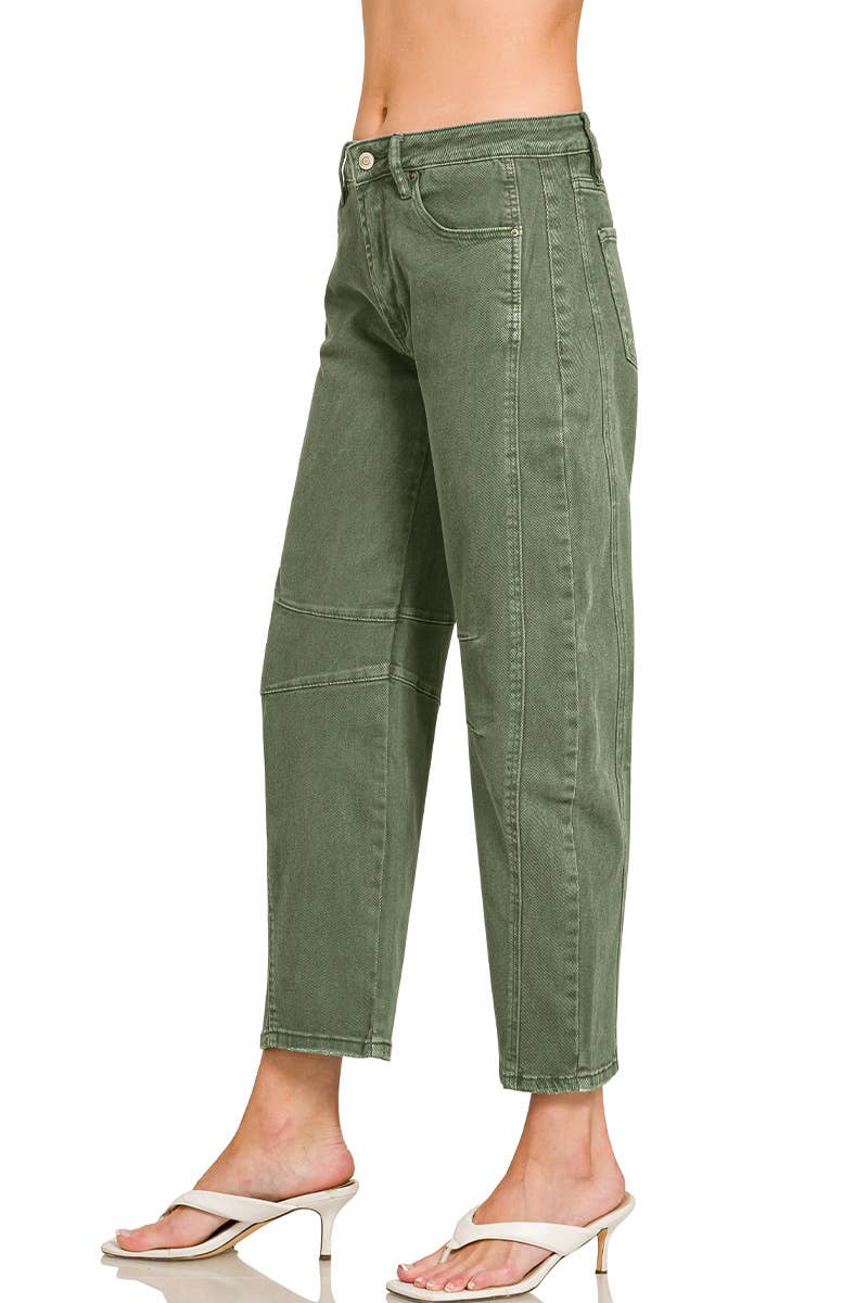 42POPS -  High Rise Barrel Leg Color Denim Pants - Zenana