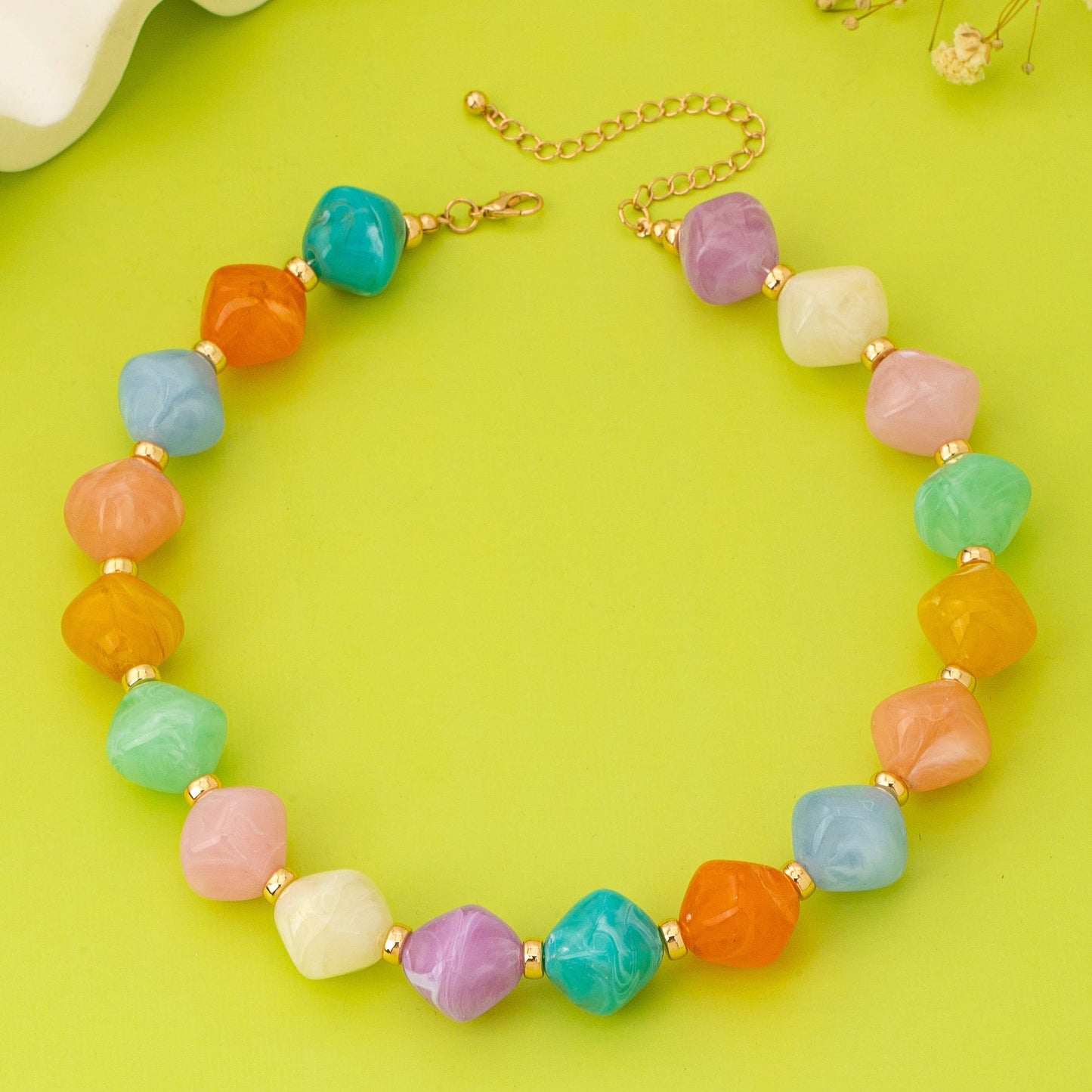JOSSLYN by wall to wall - Multicolor Oversized Faceted Pastel Bead Necklace | 80N92990