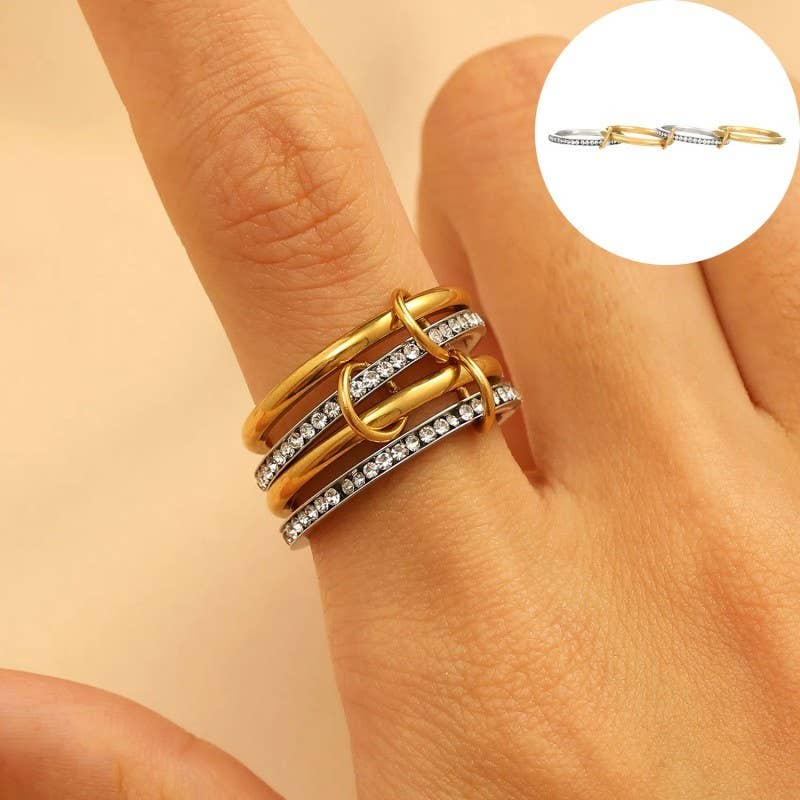 JOSSLYN by wall to wall - Stainless Steel Stackable Plain Band Rings Linked | 40R134