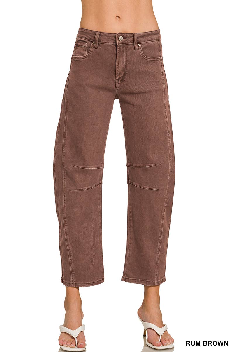42POPS -  High Rise Barrel Leg Color Denim Pants - Zenana