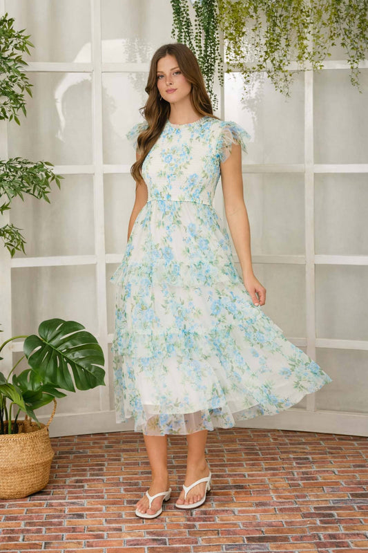 Kate Floral Pattern Smocked Tiered Dress