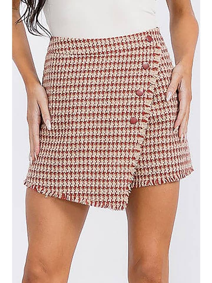 MY STYLE ZIPPER CLOSURE SURPLICE TWEED MINI SKORT