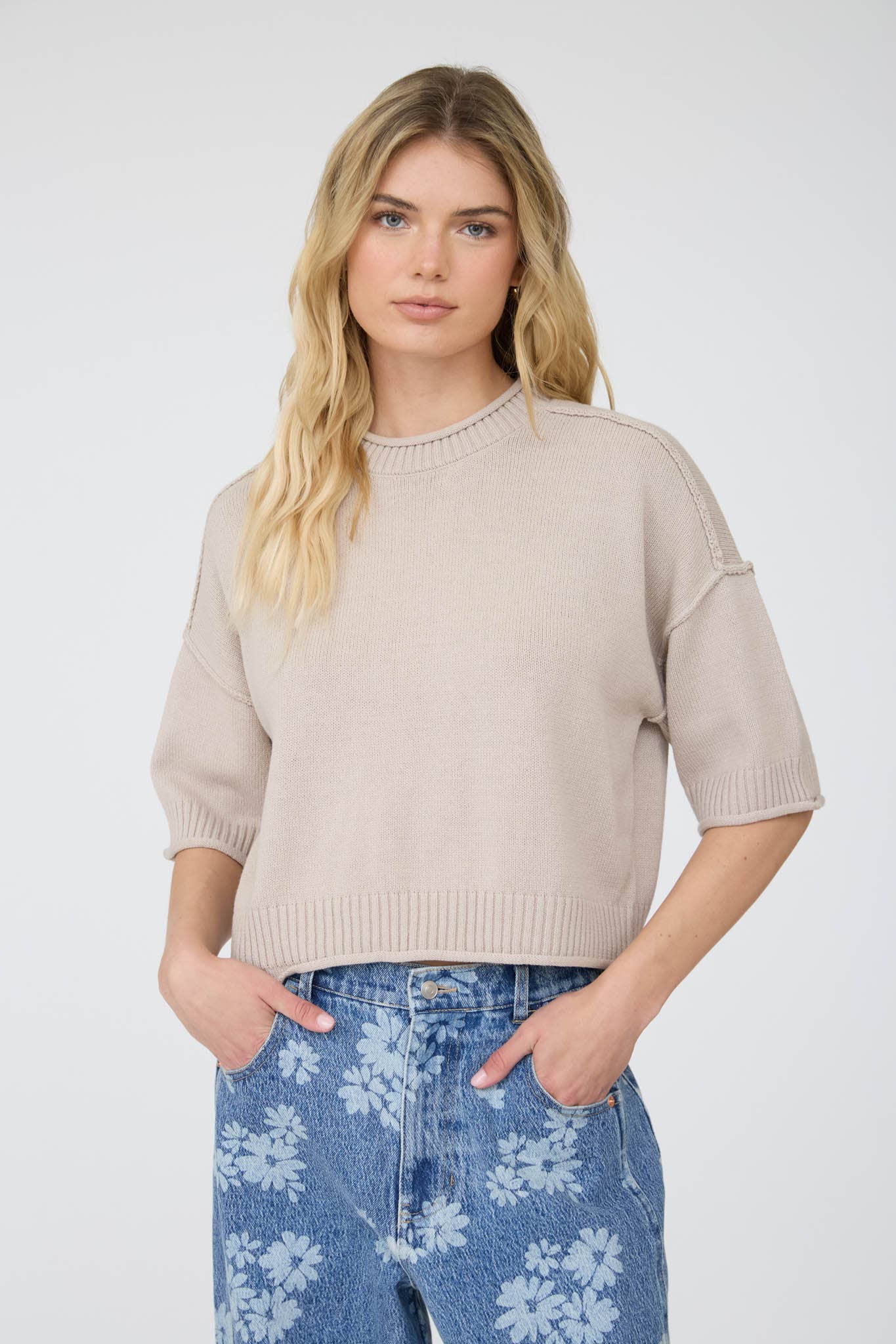 J.O.A - EXPOSED SEAM DROP SHOULDER SHORT SLEEVE PULLOVER