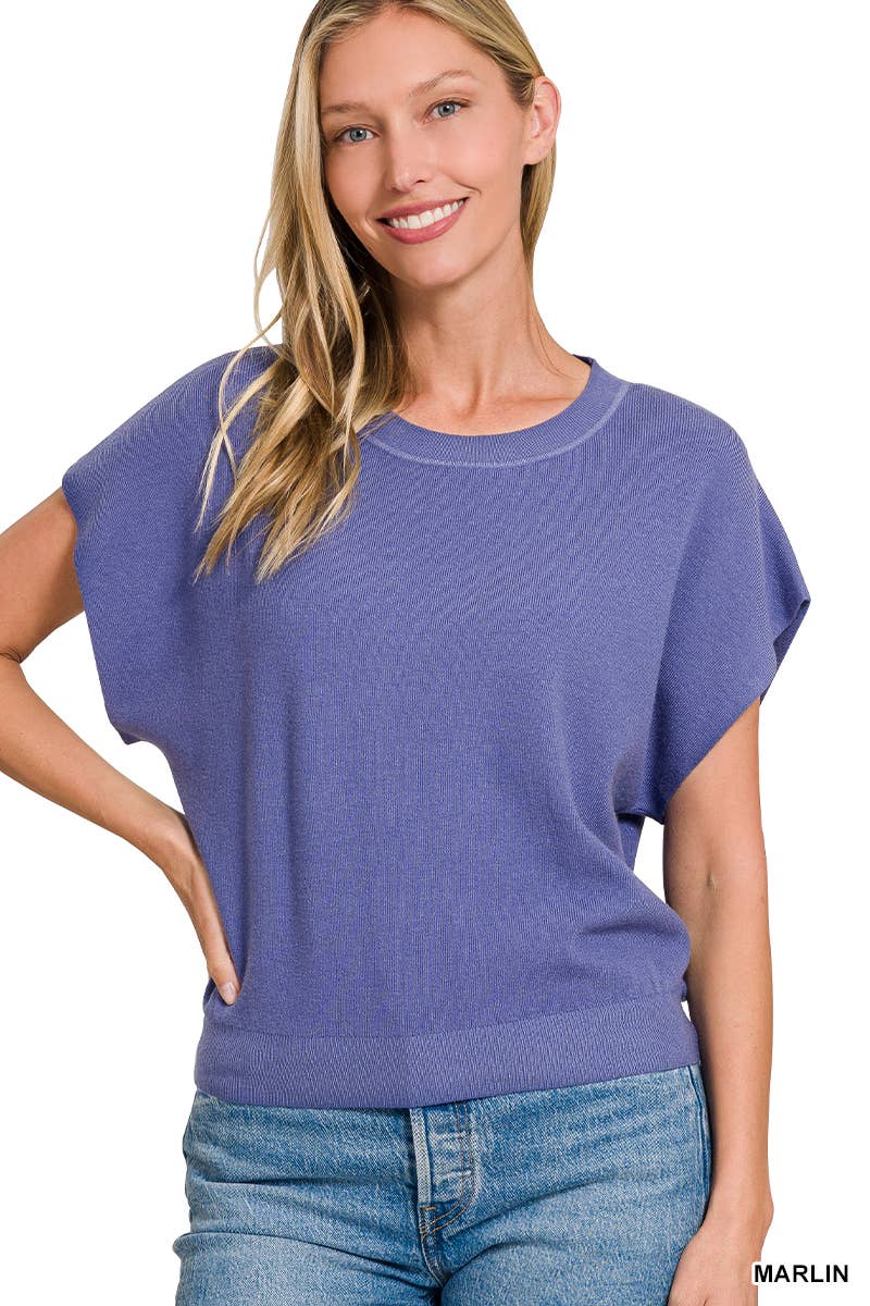 42POPS - 0715 Round Neck Short Dolman Sleeve Sweater SI-26357 Zenana