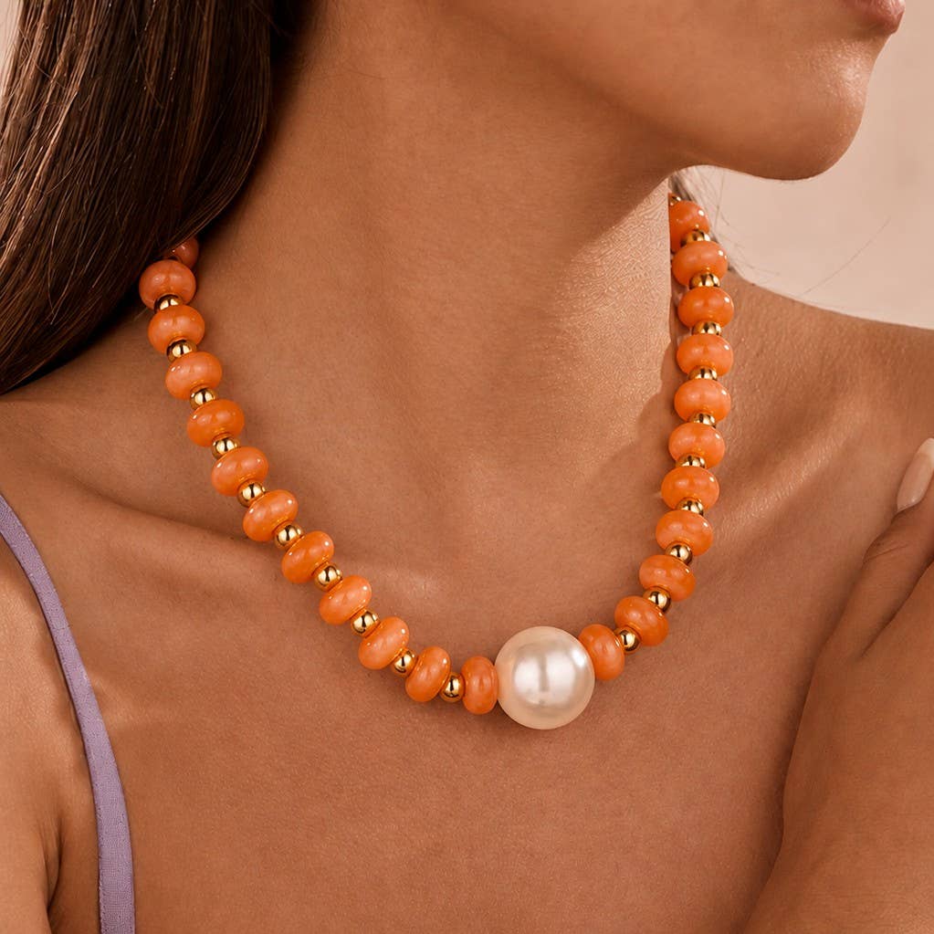 JOSSLYN by wall to wall - Pearl Pendant Resin Beaded Necklaces | 40NK9751
