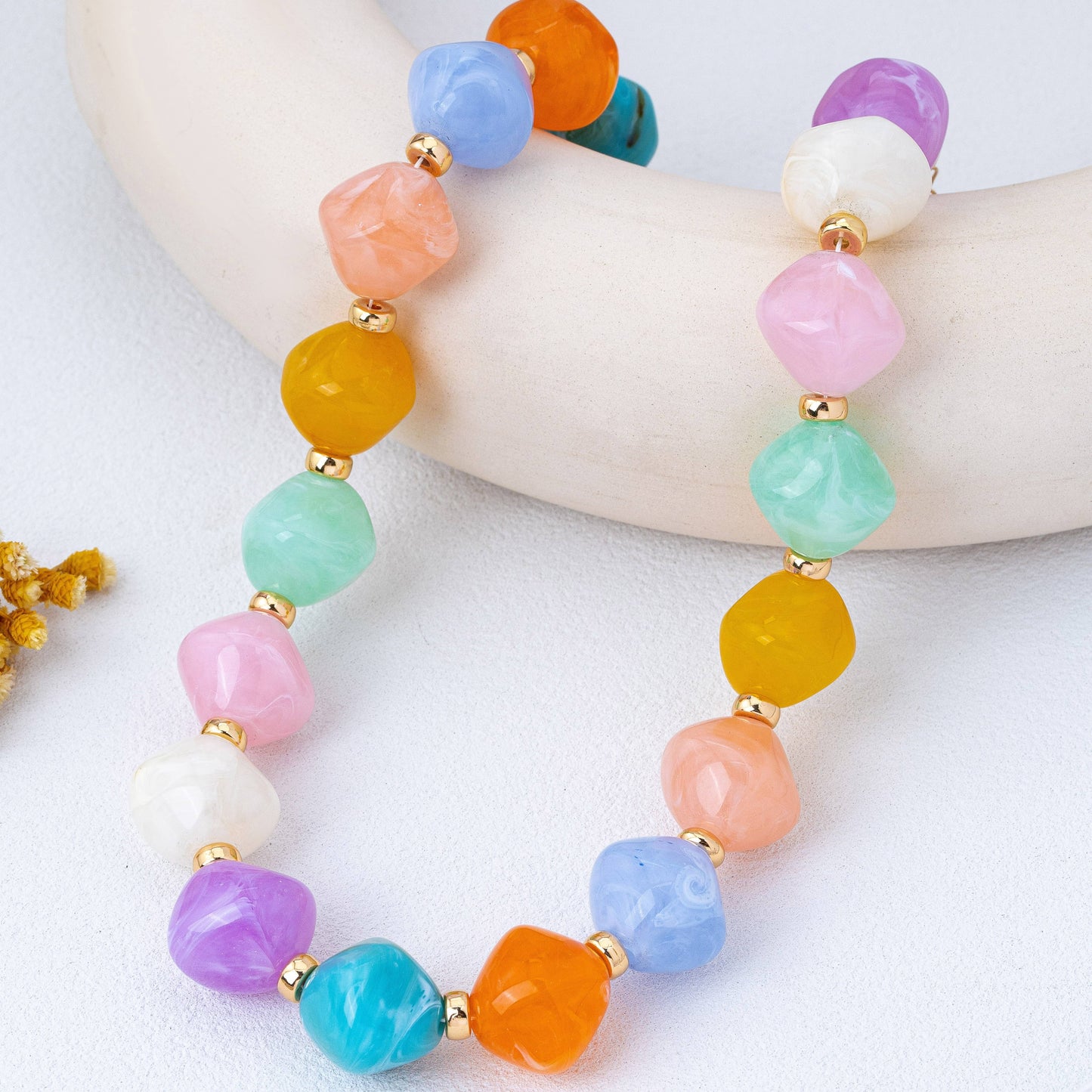 JOSSLYN by wall to wall - Multicolor Oversized Faceted Pastel Bead Necklace | 80N92990