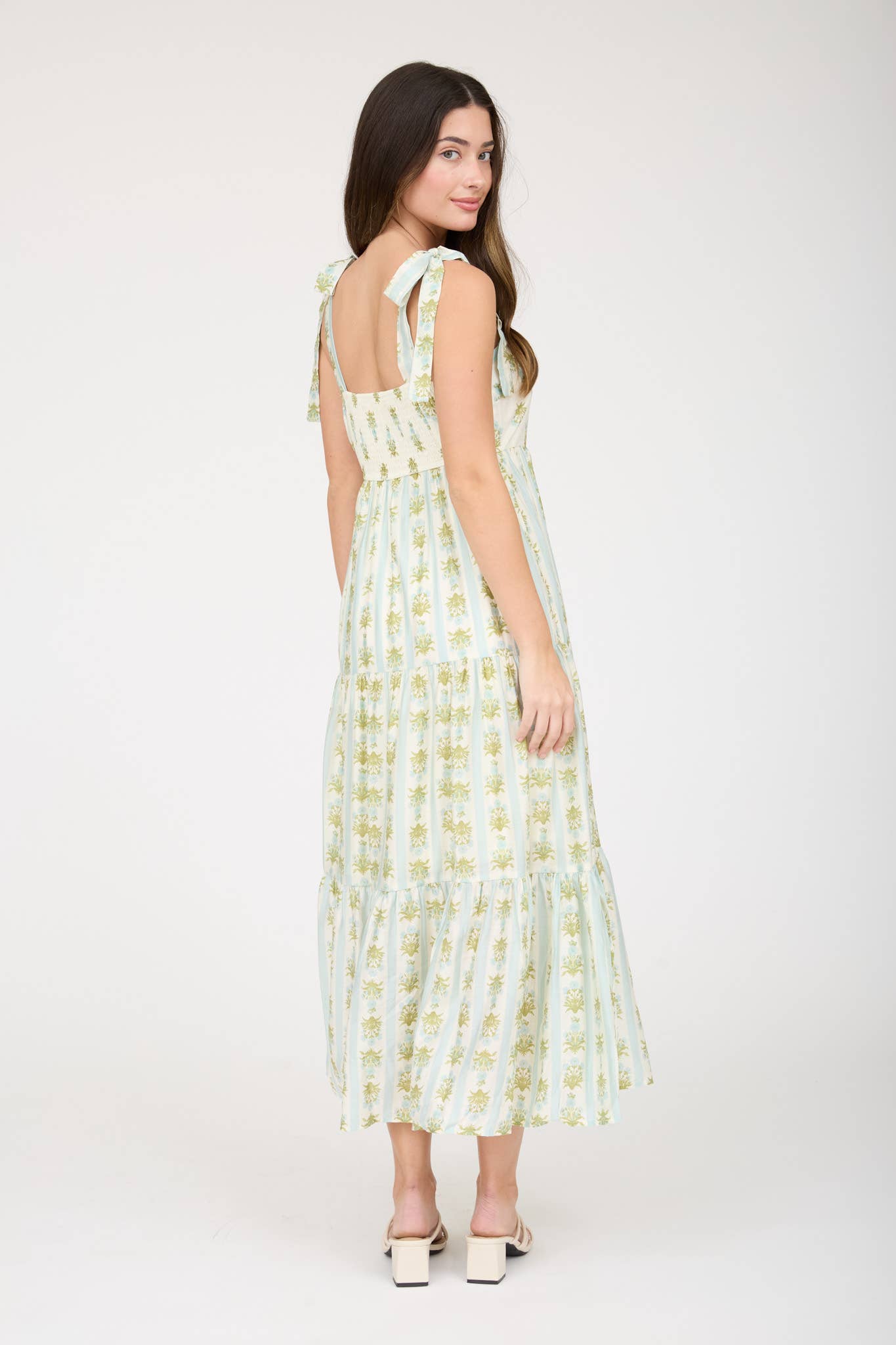 Spring Breeze Stripe Floral Dress -Sage Floral