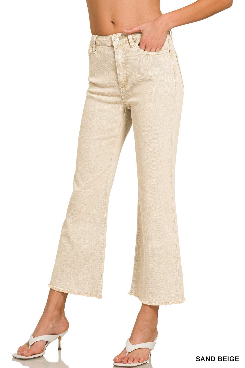 Kels Beige Cropped Frayed Hem Pants