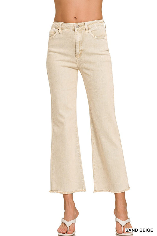 Kels Beige Cropped Frayed Hem Pants