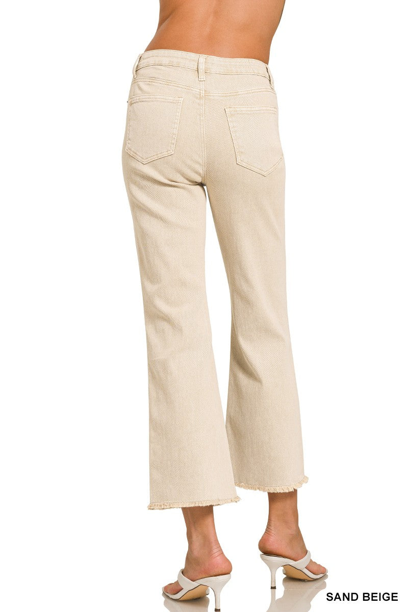 Kels Beige Cropped Frayed Hem Pants
