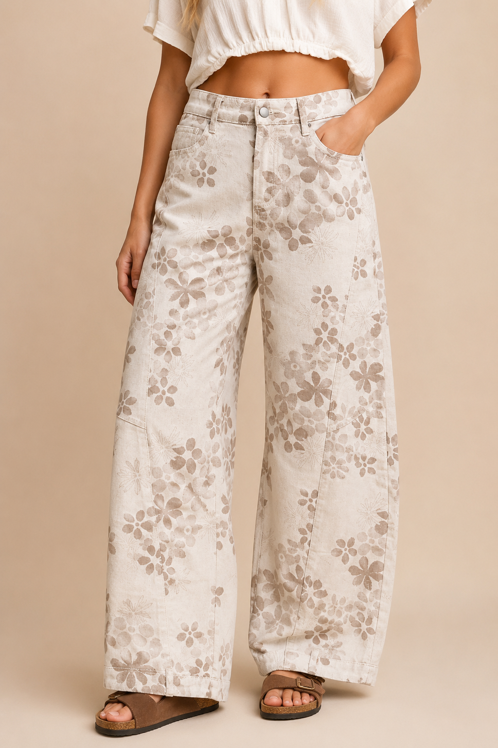 J.NNA - Floral Wide-Barrel Leg Jeans