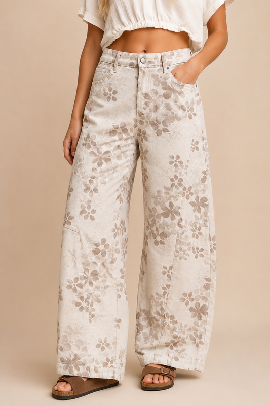 J.NNA - Floral Wide-Barrel Leg Jeans