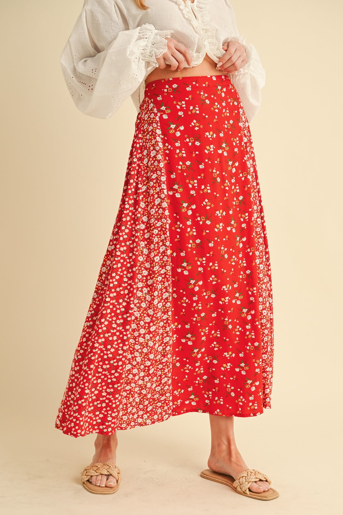 Melanie Red Floral Skirt