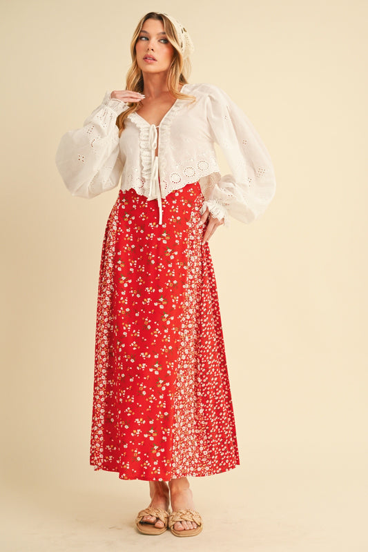 Melanie Red Floral Skirt