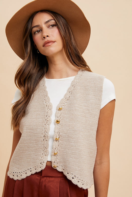 The Looks Coming Your Way Crochet Top with Gold Buttons