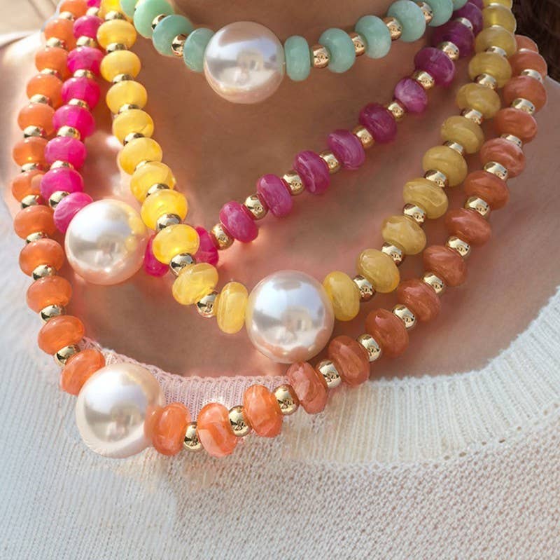 JOSSLYN by wall to wall - Pearl Pendant Resin Beaded Necklaces | 40NK9751