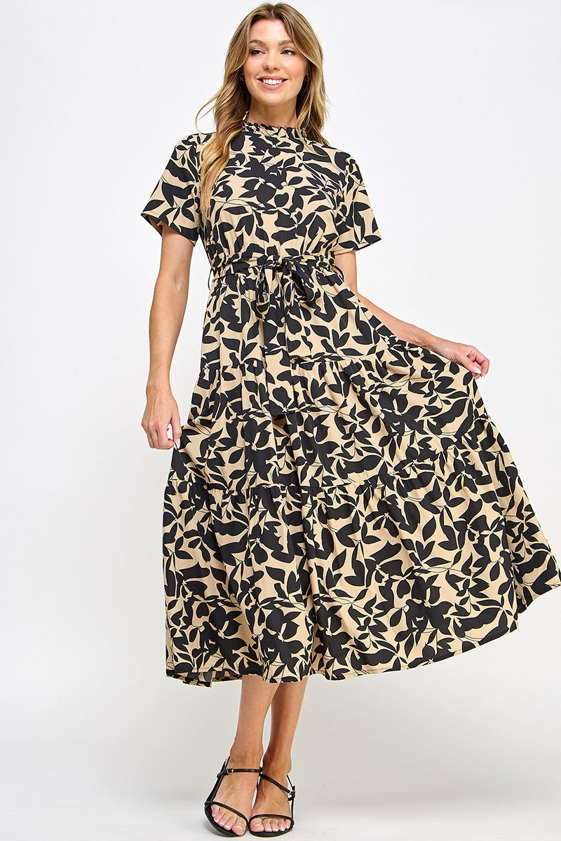 Flirtatious Leaf print Midi Dress