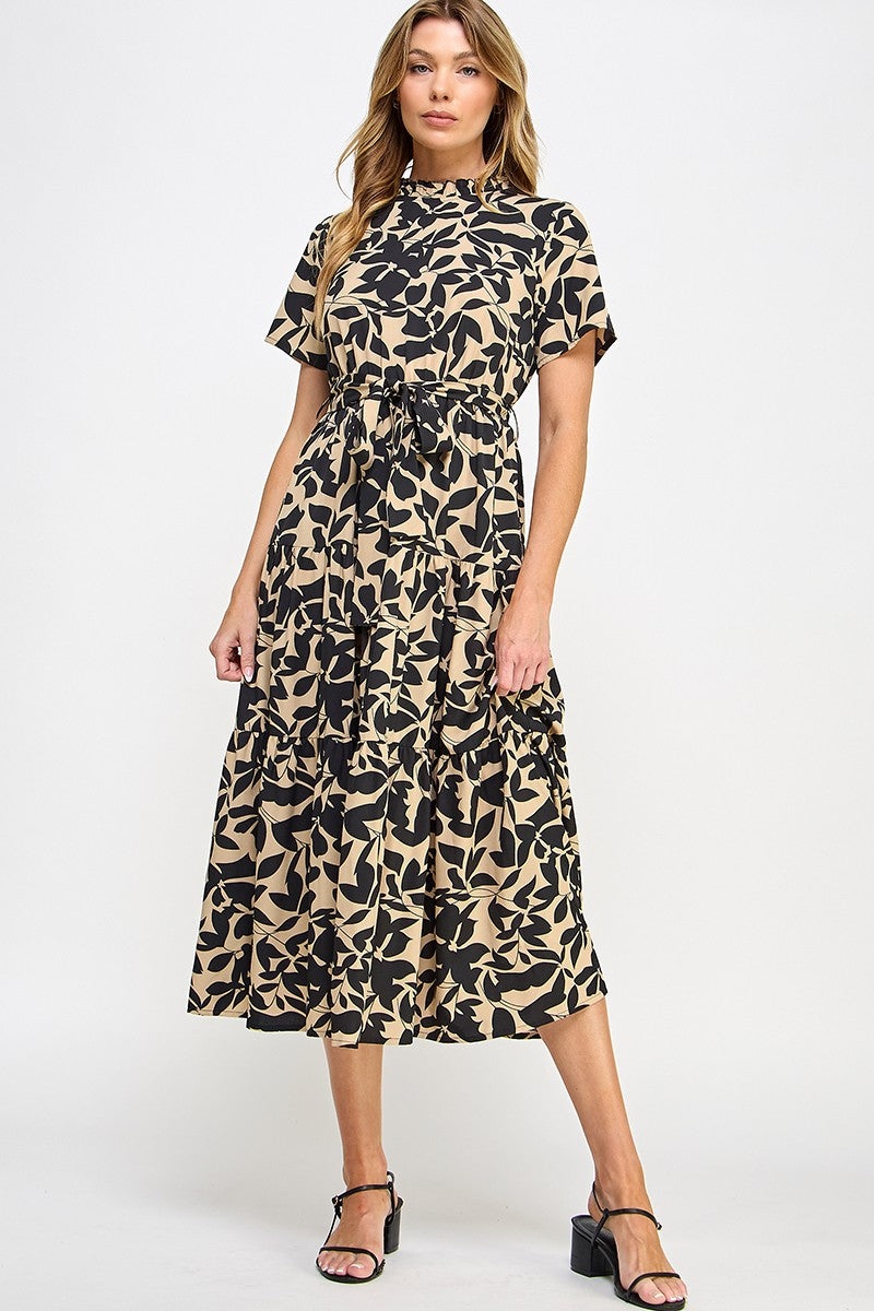 Flirtatious Leaf print Midi Dress