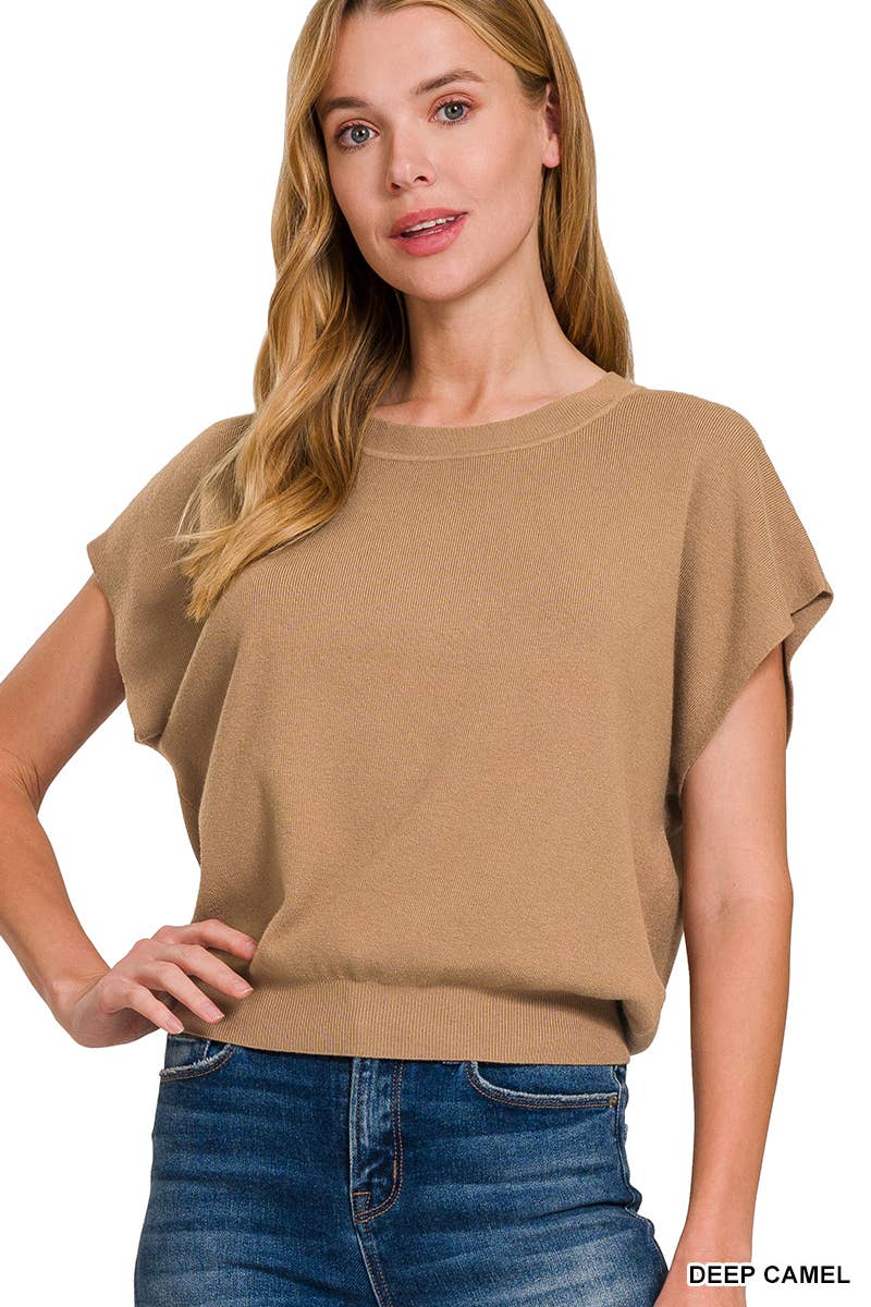 42POPS - 0715 Round Neck Short Dolman Sleeve Sweater SI-26357 Zenana