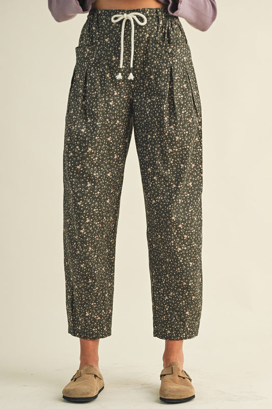 Capture the Moment Drawstring Barrel Leg Pants - Olive