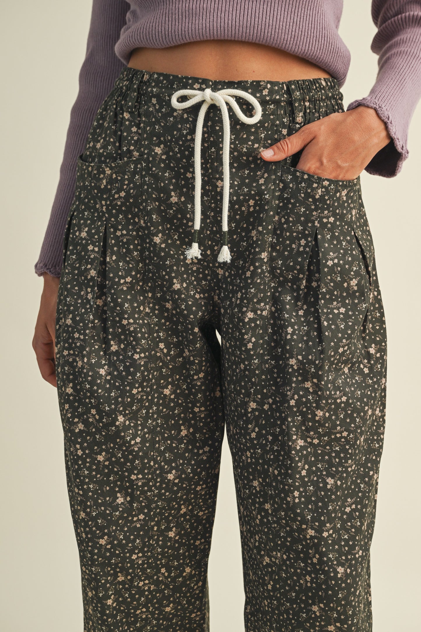 Capture the Moment Drawstring Barrel Leg Pants - Olive