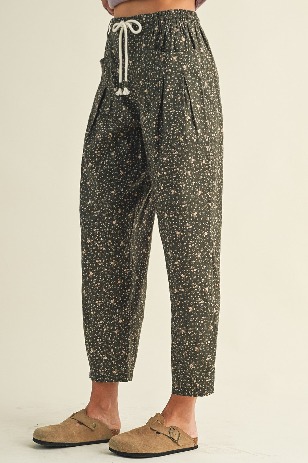 Capture the Moment Drawstring Barrel Leg Pants - Olive