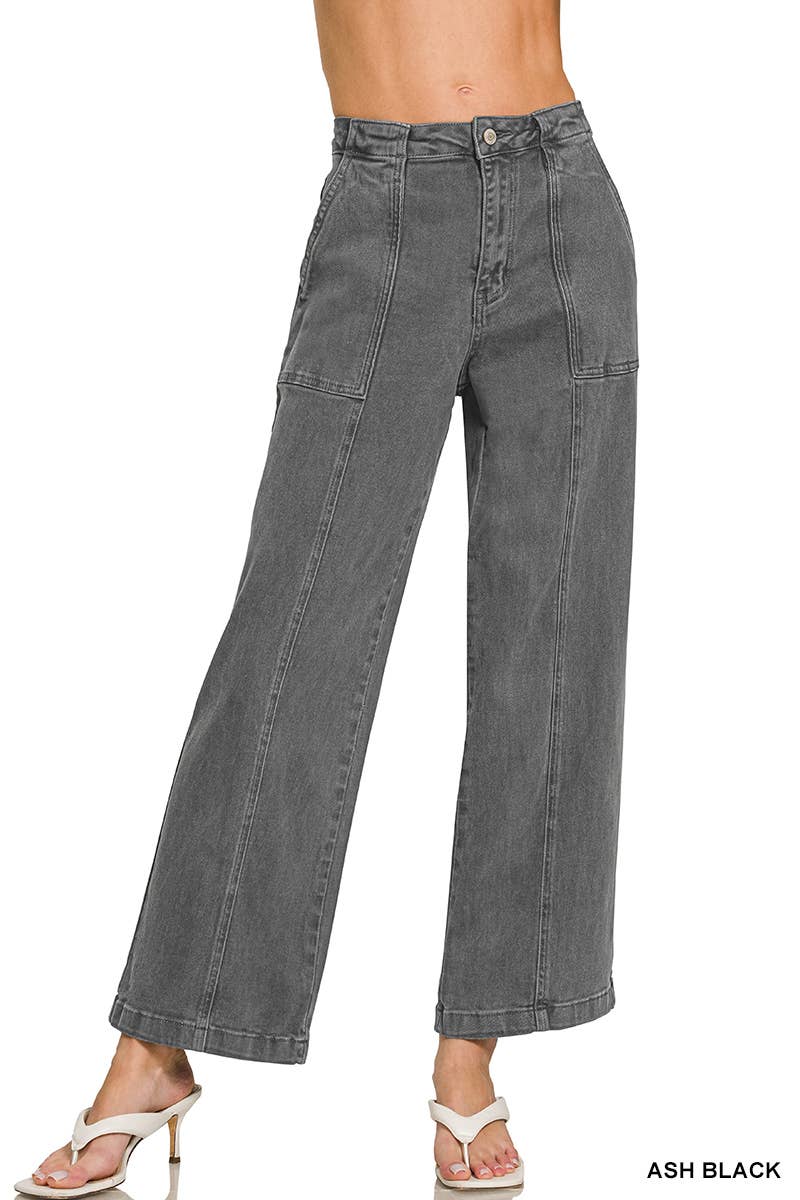 42POPS - Straight Leg Utility Pocket Color Denim Pants  Zenana