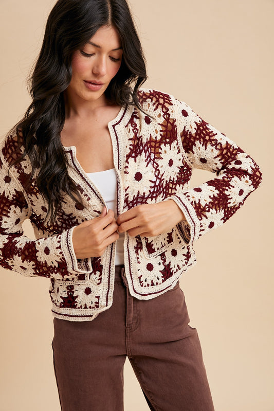 In Love with You Daisy Crochet Open Front Cardigan
