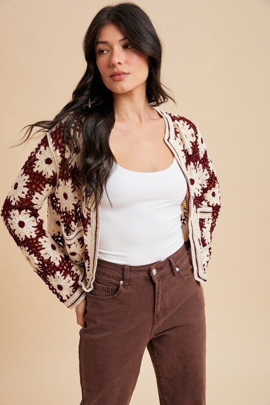 In Love with You Daisy Crochet Open Front Cardigan