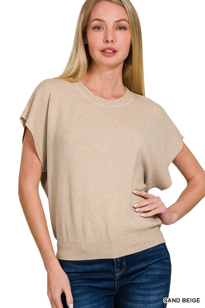 42POPS - 0715 Round Neck Short Dolman Sleeve Sweater SI-26357 Zenana