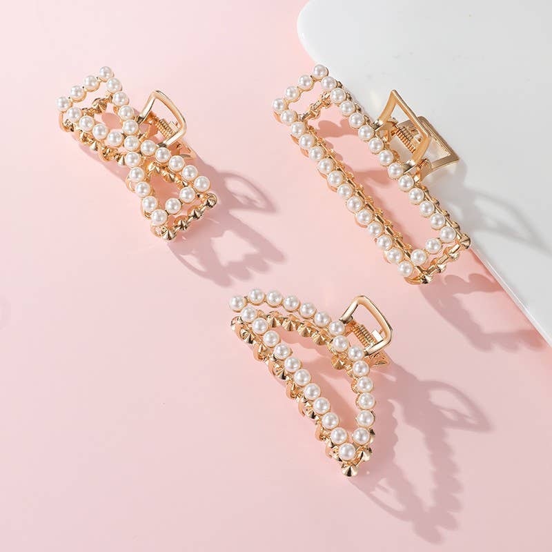 JOSSLYN by wall to wall - ELEGANT PEARL GOLD HAIR CLAW CLIPS | 40H1153