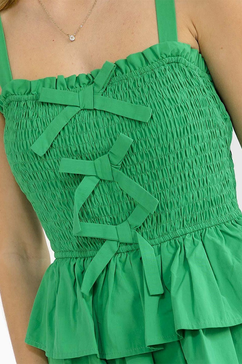 Lucky Me Smocked Ruffle Dress with Bows