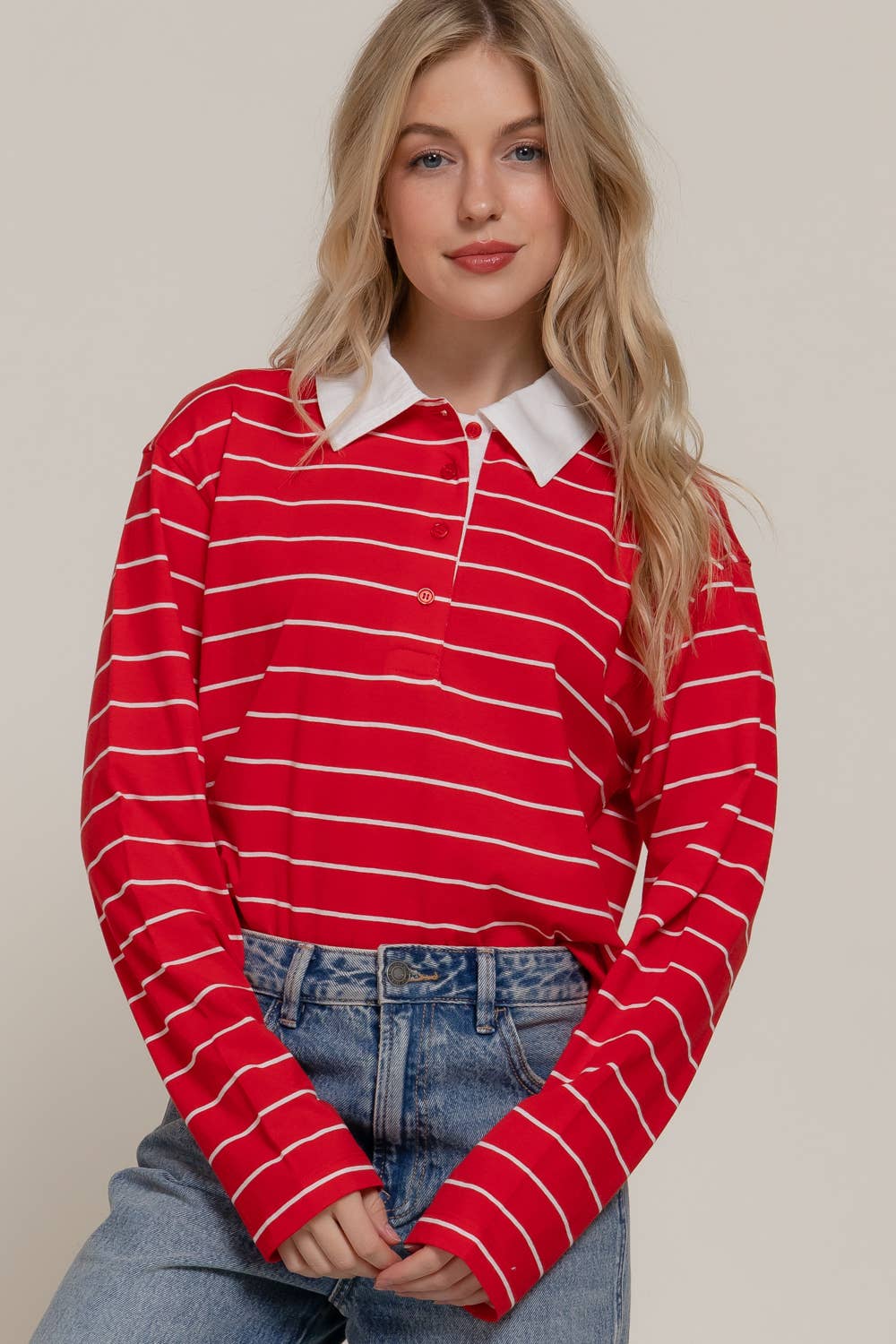 Joyful Stripe Collard Top