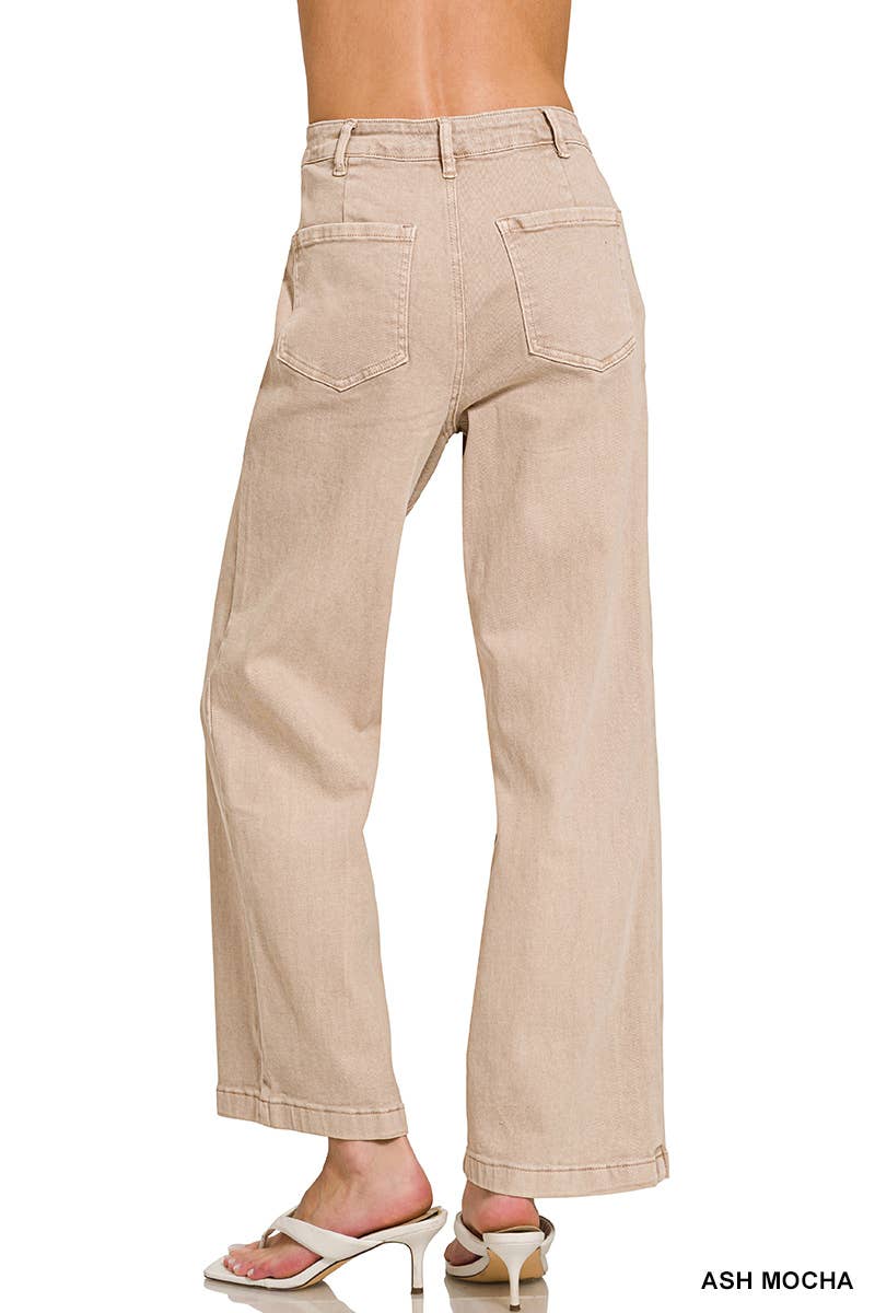 42POPS - Straight Leg Utility Pocket Color Denim Pants  Zenana