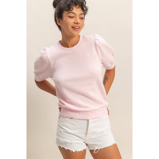 Town Stroll Puff Sleeve Top -Pink