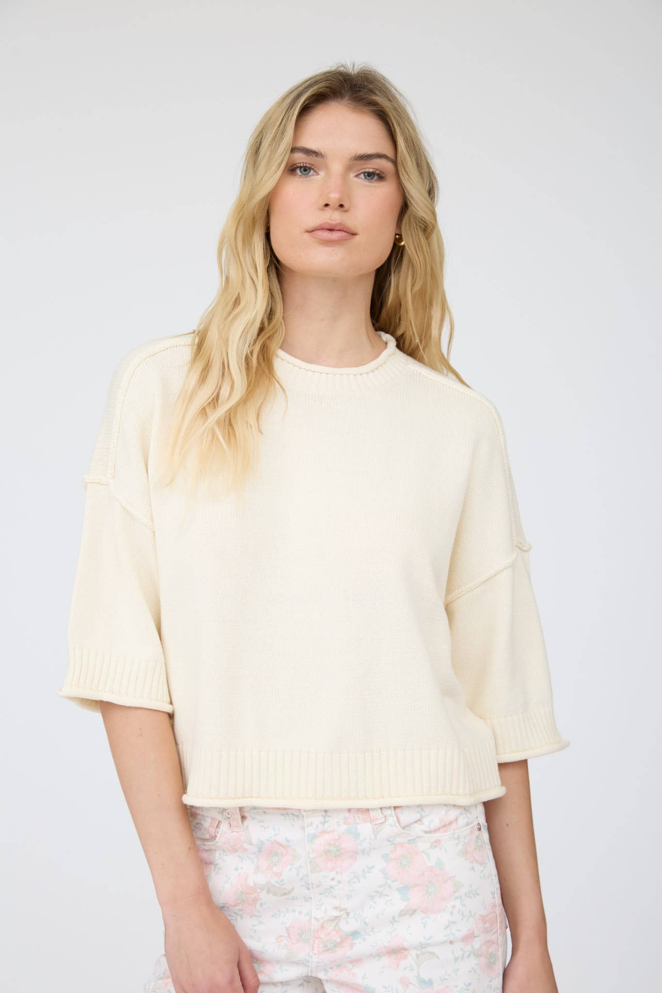J.O.A - EXPOSED SEAM DROP SHOULDER SHORT SLEEVE PULLOVER