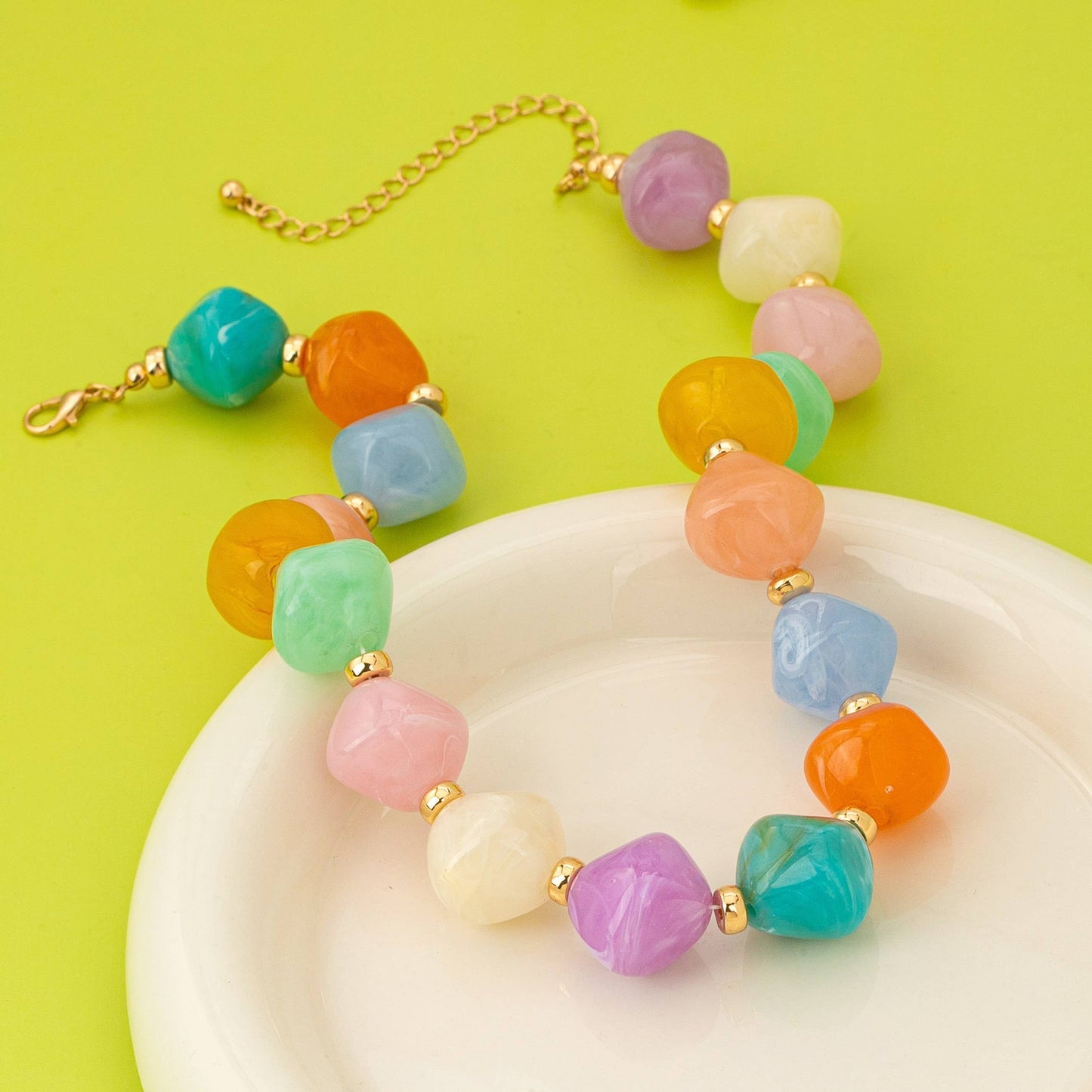 JOSSLYN by wall to wall - Multicolor Oversized Faceted Pastel Bead Necklace | 80N92990
