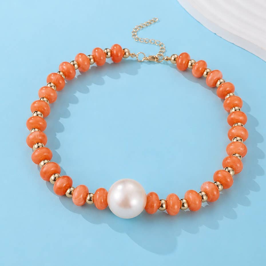 JOSSLYN by wall to wall - Pearl Pendant Resin Beaded Necklaces | 40NK9751