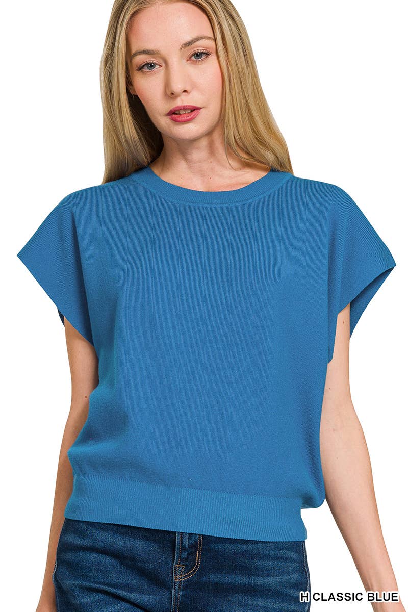 42POPS - 0715 Round Neck Short Dolman Sleeve Sweater SI-26357 Zenana