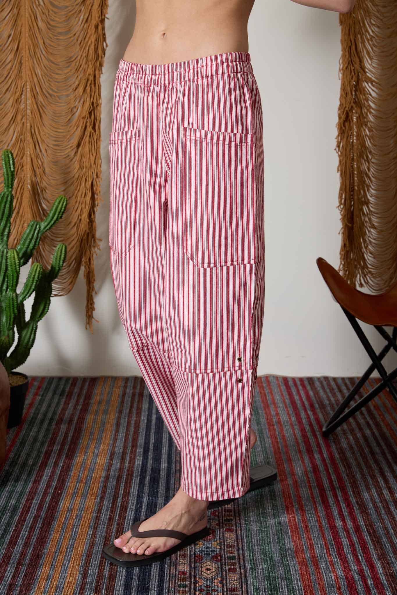 J.O.A - STRIPE POCKET DETAIL WIDE LEG PANTS