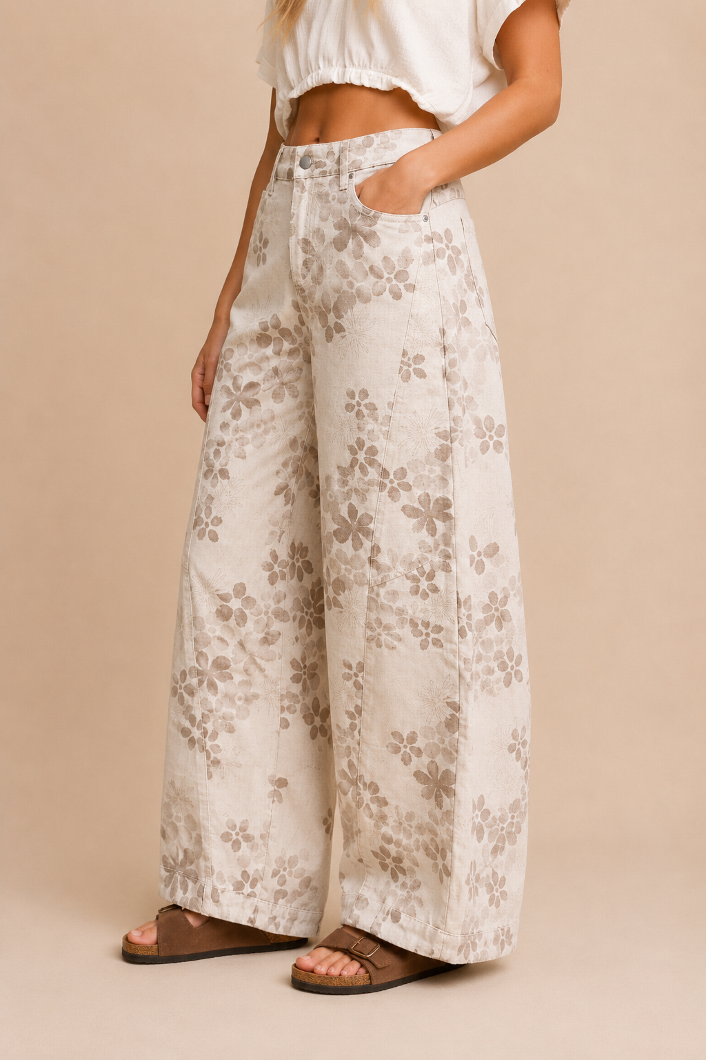 J.NNA - Floral Wide-Barrel Leg Jeans