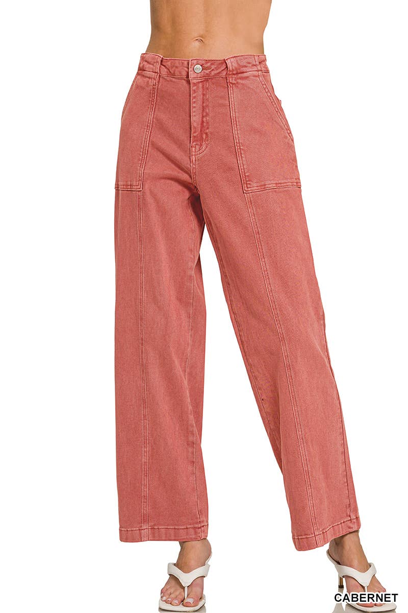 42POPS - Straight Leg Utility Pocket Color Denim Pants  Zenana