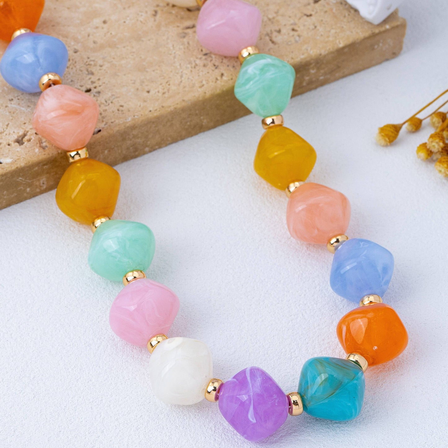 JOSSLYN by wall to wall - Multicolor Oversized Faceted Pastel Bead Necklace | 80N92990