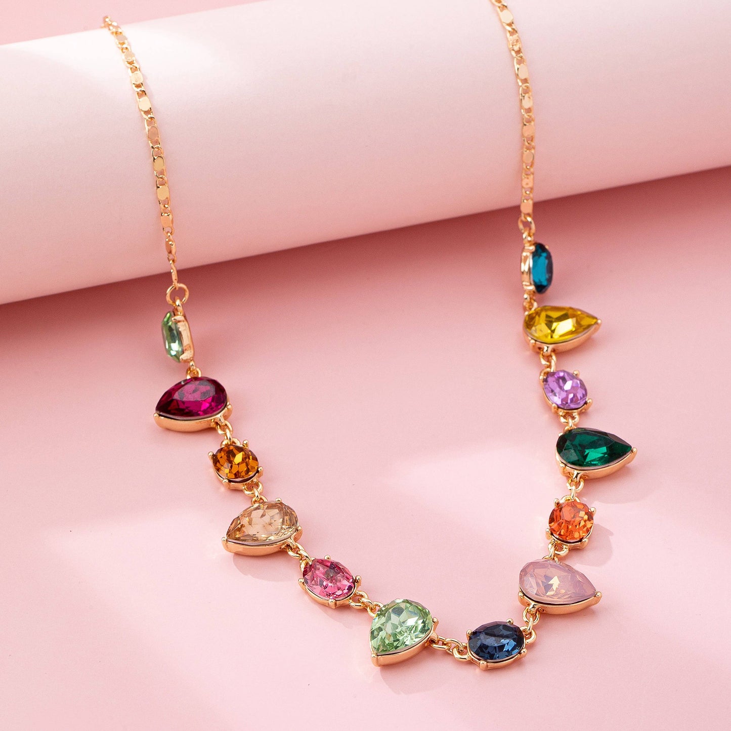 JOSSLYN by wall to wall - Rainbow Pear Gemstone Dangle Necklace | 80N92848
