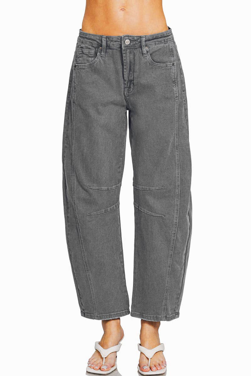 42POPS -  High Rise Barrel Leg Color Denim Pants - Zenana