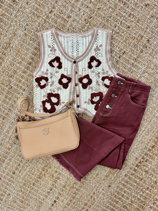 For The Love Of Crochet Floral Vest -Cream