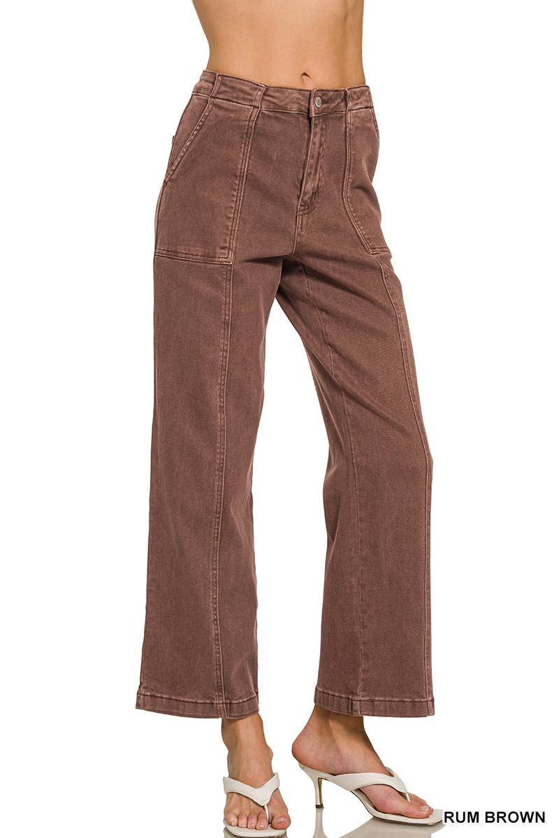 42POPS - Straight Leg Utility Pocket Color Denim Pants  Zenana